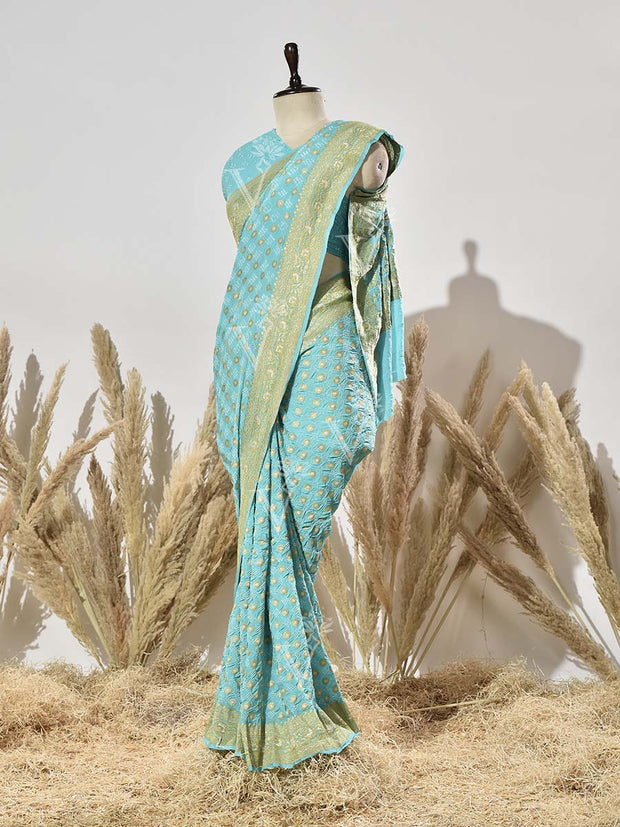 Sky Blue Pure Georgette Bandhani Saree