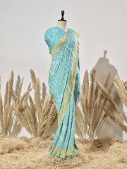Sky Blue Pure Georgette Bandhani Saree