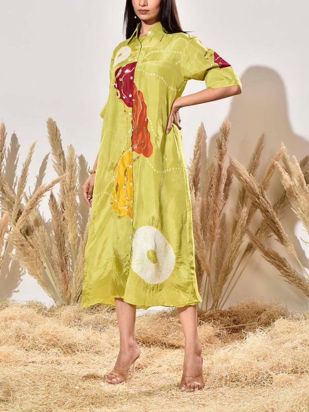 Green Highlighted Silk Kurta