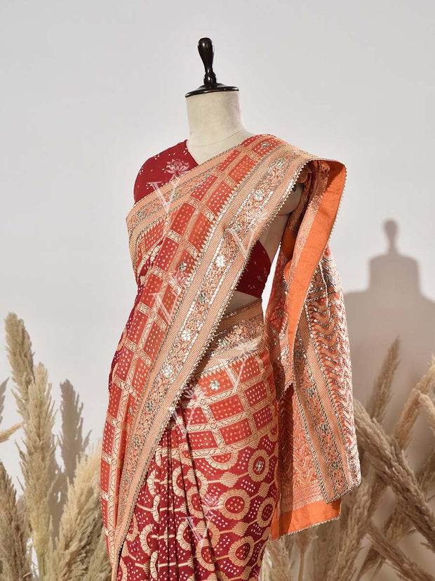 Red and Orange Georgette Saree