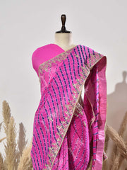 Pink Leheriya Georgette Gota Patti Saree