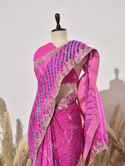 Pink Leheriya Georgette Gota Patti Saree