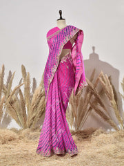 Pink Leheriya Georgette Gota Patti Saree