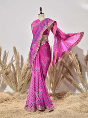 Pink Leheriya Georgette Gota Patti Saree