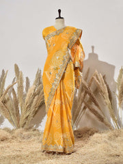 Yellow Georgette Gota Patti Saree