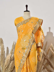 Yellow Georgette Gota Patti Saree
