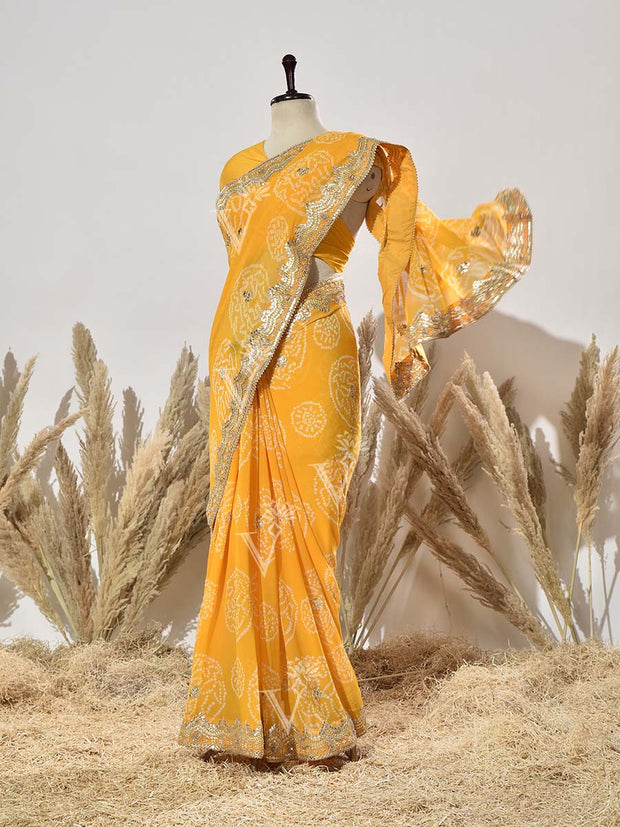 Yellow Georgette Gota Patti Saree