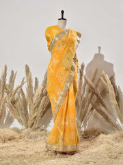 Yellow Georgette Gota Patti Saree