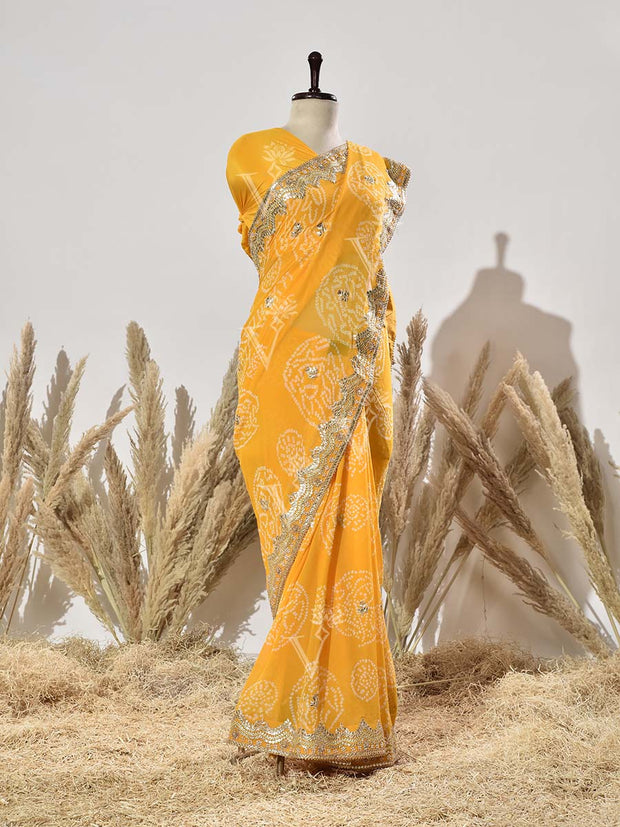 Yellow Georgette Gota Patti Saree