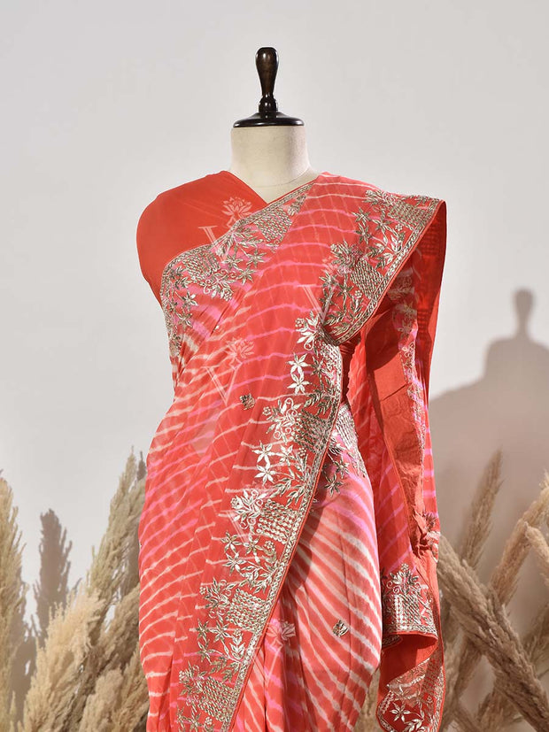 Orange Georgette Gota Patti Saree