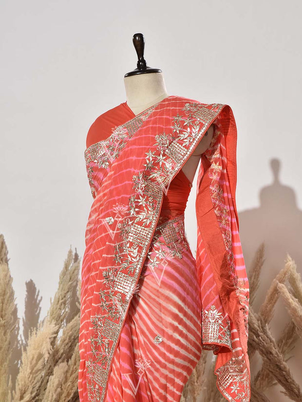 Orange Georgette Gota Patti Saree
