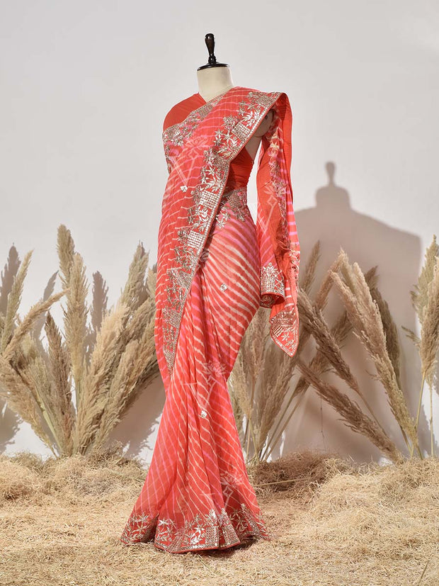 Orange Georgette Gota Patti Saree