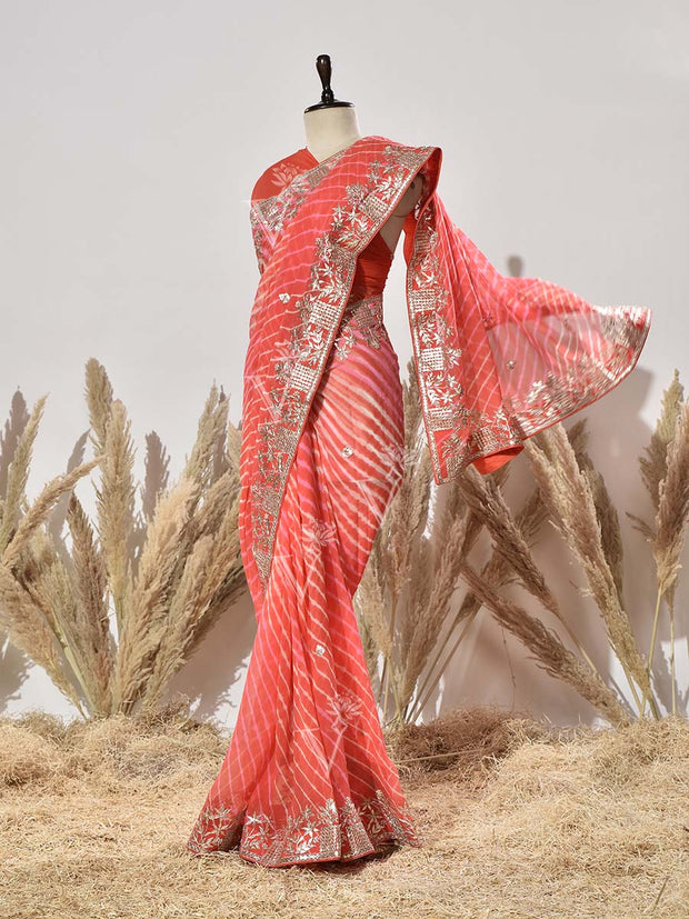 Orange Georgette Gota Patti Saree