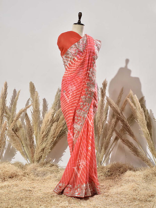 Orange Georgette Gota Patti Saree
