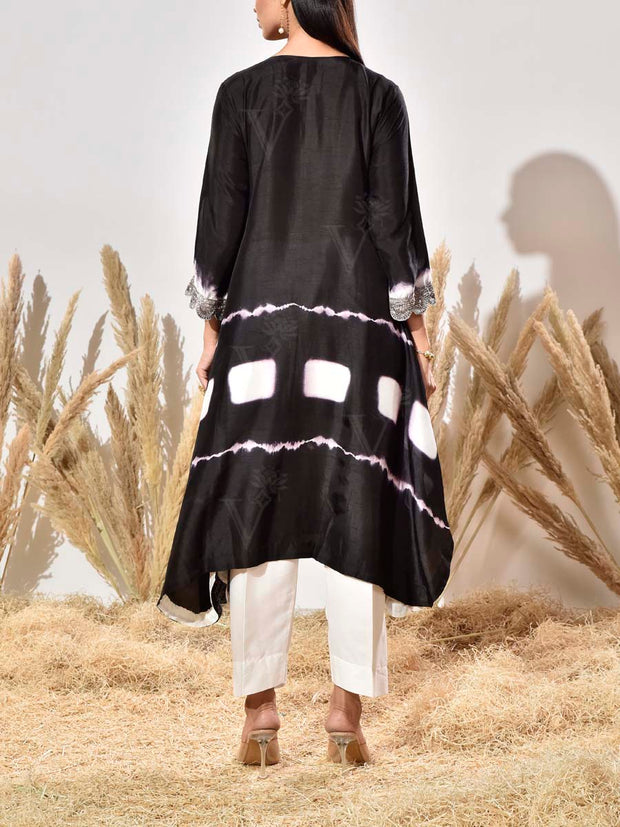 Black Embroidered Silk Kurta and Pant Set
