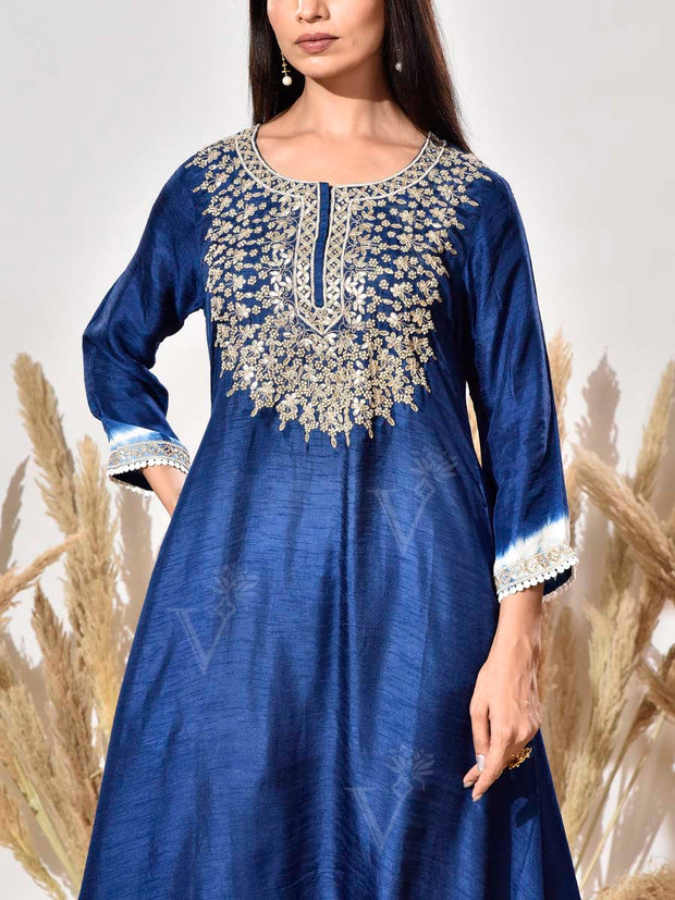 Blue Embroidered Silk Kurta and Pant Set
