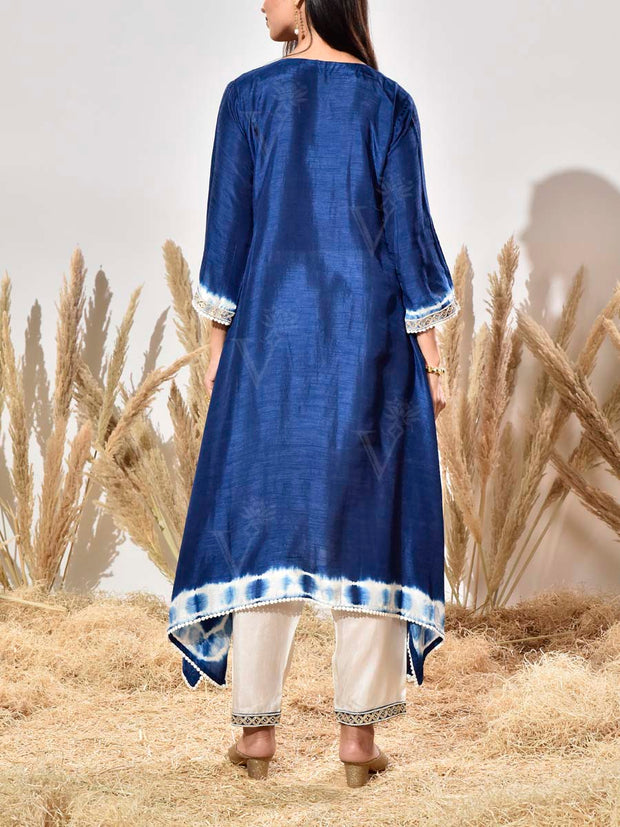 Blue Embroidered Silk Kurta and Pant Set