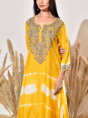 Yellow Embroidered Silk Kurta and Pant Set