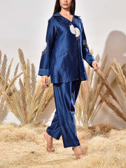 Blue Chanderi Top and Pant Set