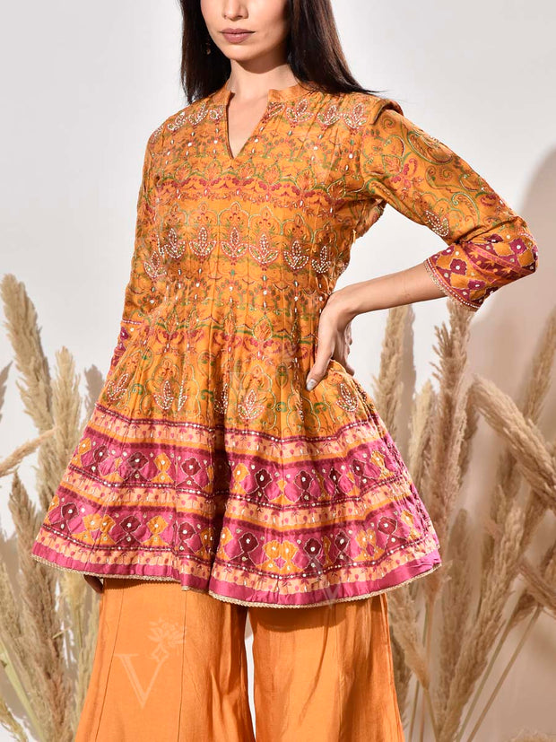 Mustard Vasansi Silk Embroidered Peplum and Palazzo Set