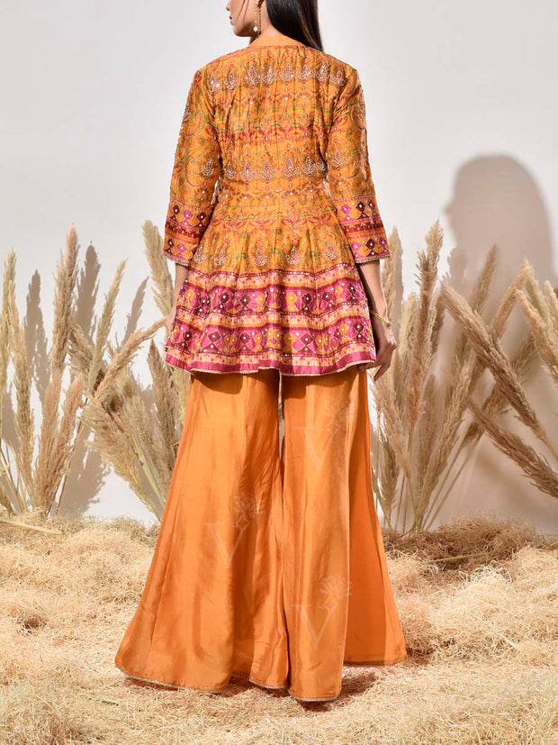 Mustard Vasansi Silk Embroidered Peplum and Palazzo Set