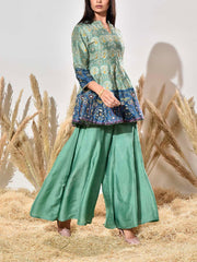 Green and Blue Embroidered Peplum and Palazzo Set
