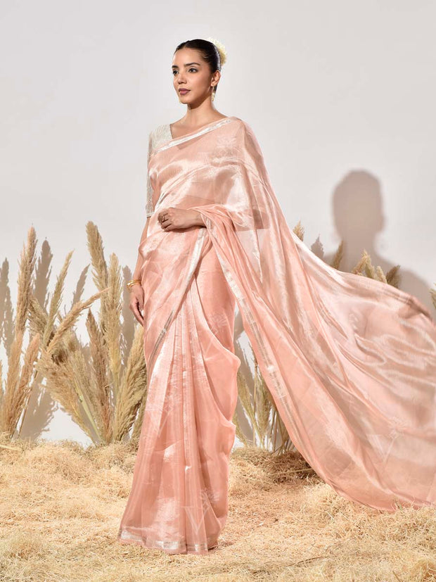 Peach Tissue Silk Saree