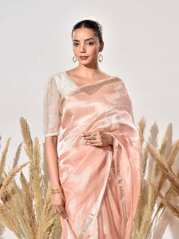 Peach Tissue Silk Saree
