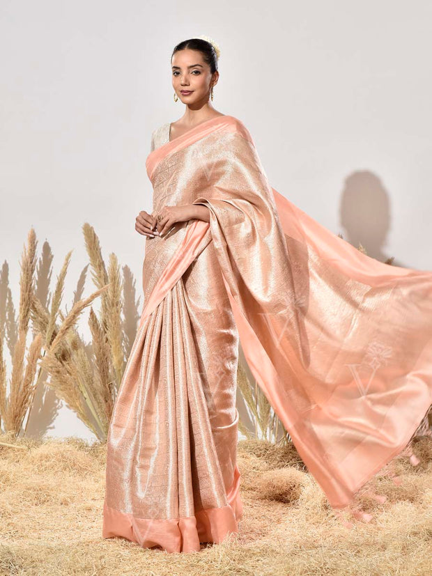 Peach Pure Silk Saree