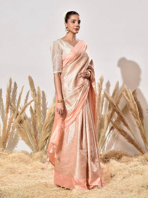 Peach Pure Silk Saree