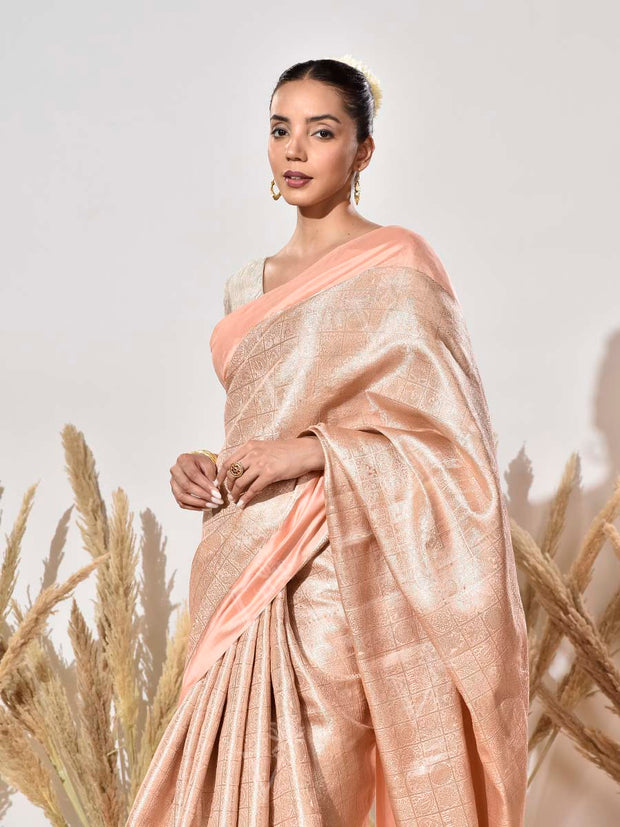 Peach Pure Silk Saree