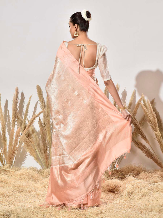 Peach Pure Silk Saree