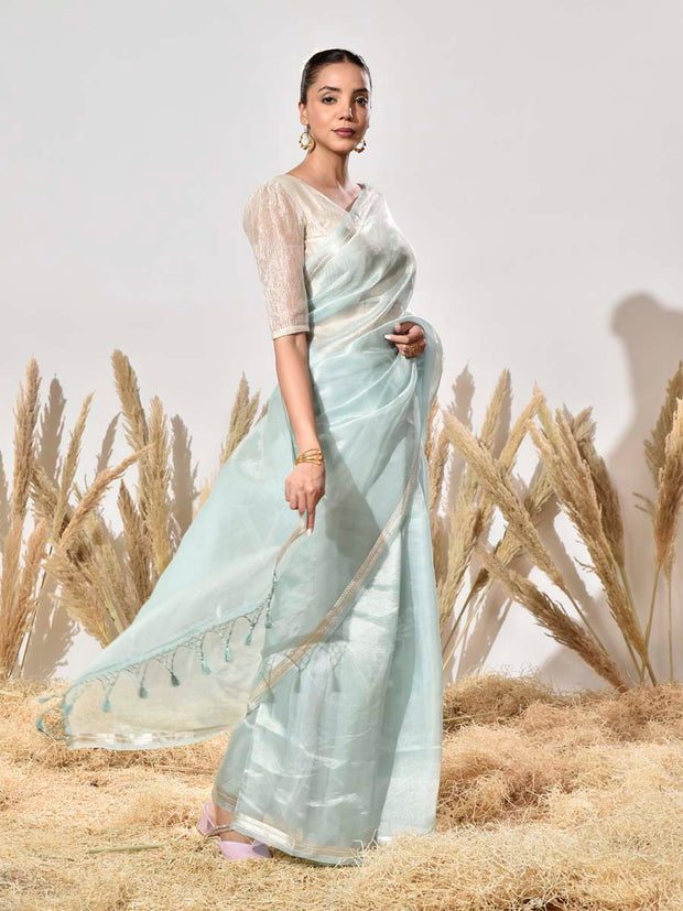 Powder Blue Tissue Silk Saree