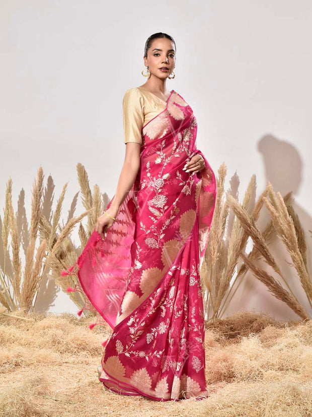 Pink Organza Saree
