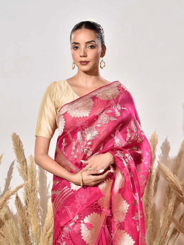 Pink Organza Saree