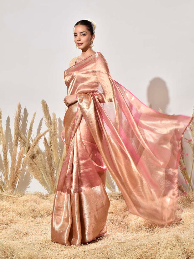 Pink and Golden Tissue Silk Saree