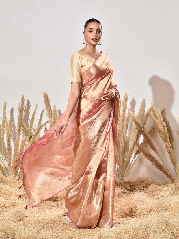 Pink and Golden Tissue Silk Saree