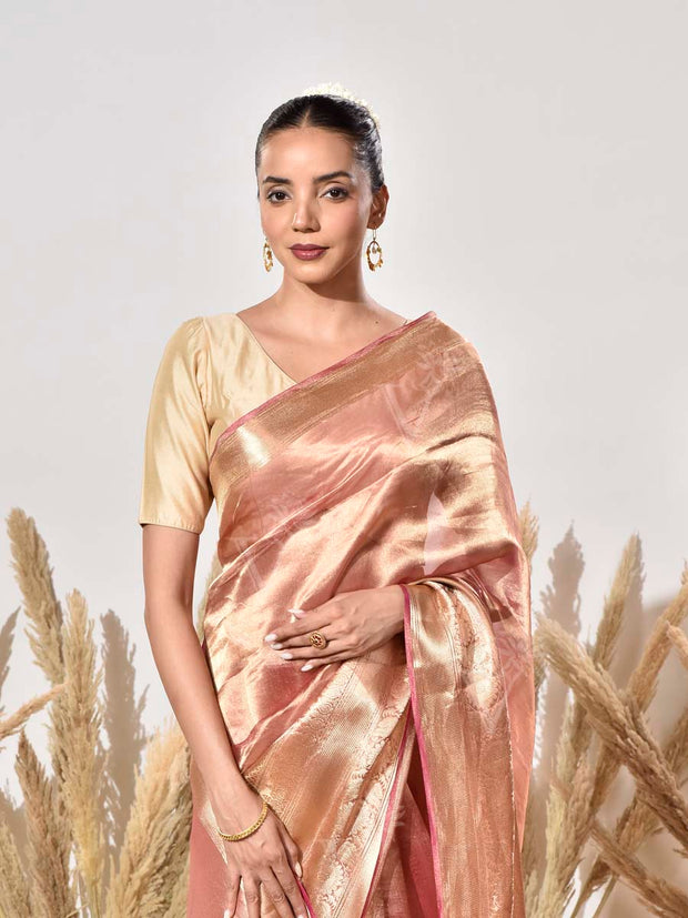 Pink and Golden Tissue Silk Saree