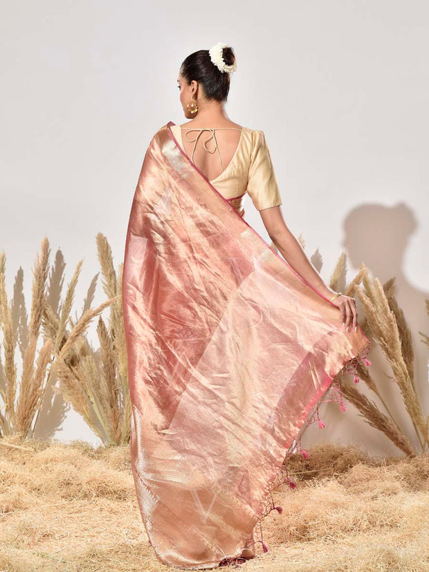 Pink and Golden Tissue Silk Saree