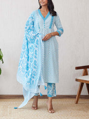 Sky Blue , Blue , Cotton Suit Set , cotton