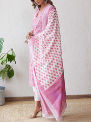 Pink Cotton Printed Suit Set