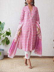 Pink Cotton Printed Suit Set