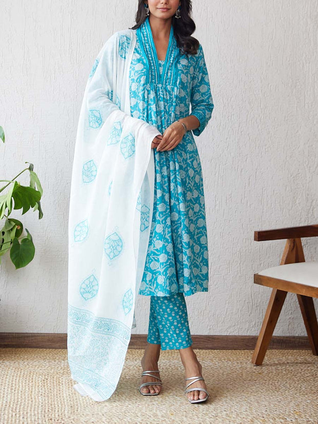 Blue , Cotton Suit Set , cotton