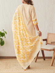 Yellow Cotton Printed Suit Set