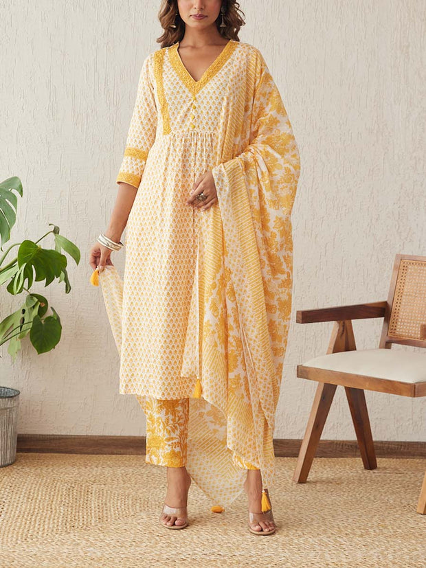 Mustard , Cotton Suit Set , cotton