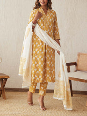 Mustard Cotton Printed Suit Set