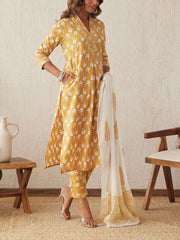 Mustard Cotton Printed Suit Set