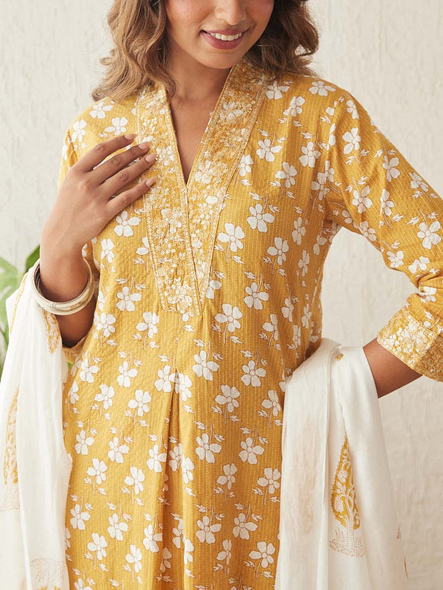 Mustard Cotton Printed Suit Set