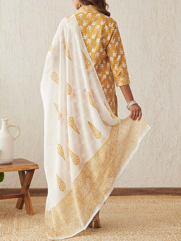 Mustard Cotton Printed Suit Set