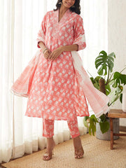 Pink Cotton Printed Suit Set